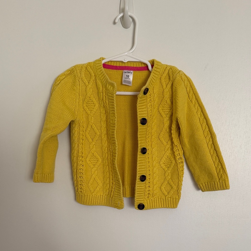 Carter's Girls' Yellow Cable Knit Cardigan